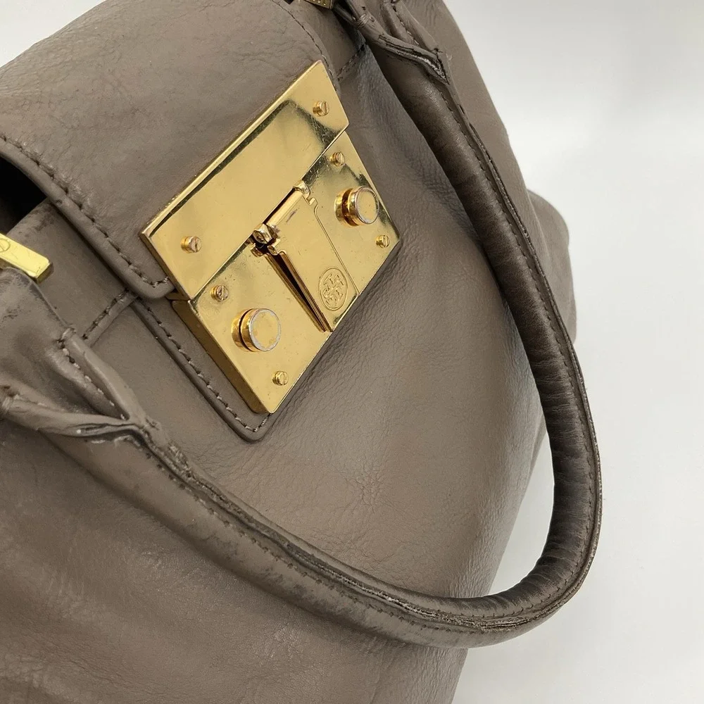 Tory Burch Leather Satchel Brown Gold Lock Large Quiet Luxury Minimalist Modern